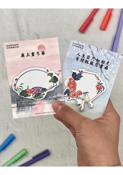 Mor Deniz Kabuğu Ve Pembe Gül Desenli 2'Li Post-It Seti / Sticky Note / Yapışkanlı Not Kağıdı