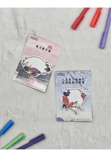 Mor Deniz Kabuğu Ve Pembe Gül Desenli 2'Li Post-It Seti / Sticky Note / Yapışkanlı Not Kağıdı