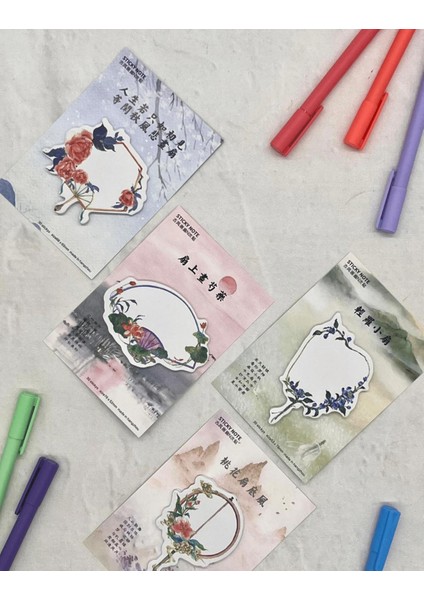 Renkli Çiçek Desenli 4'Lü Post-It Seti / Sticky Note / Yapışkanlı Not Kağıdı / Bullet Journald