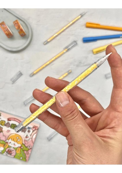Kalem Görünümlü Sarı Pullu Seramik Uçlu Maket Bıçağı / Sanat Bıçağı / Bullet Journal