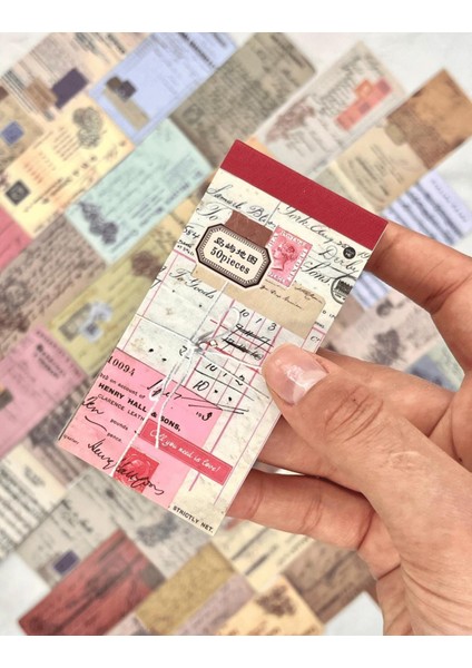 Vintage Mektup Ve Zarf Desenli 50 Yaprak Kırmızı Defter Sticker / Bullet Journal / Scrapbook