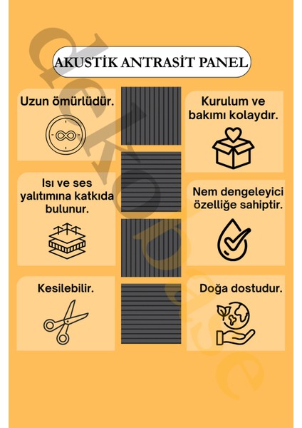 40X40 Antrasit Renk Akustik Ahşap Duvar Paneli