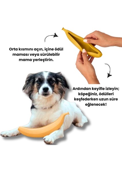 Banana - Kauçuk Muz Köpek Oyuncağı Içine Ödül Maması Koyulabilir Köpek Zeka Oyuncağı