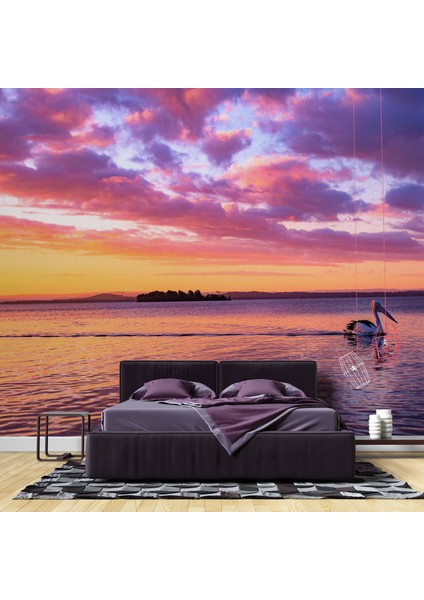 Mor Romantik Gece Deniz Kenarı Flamingo Temalı fiyatları