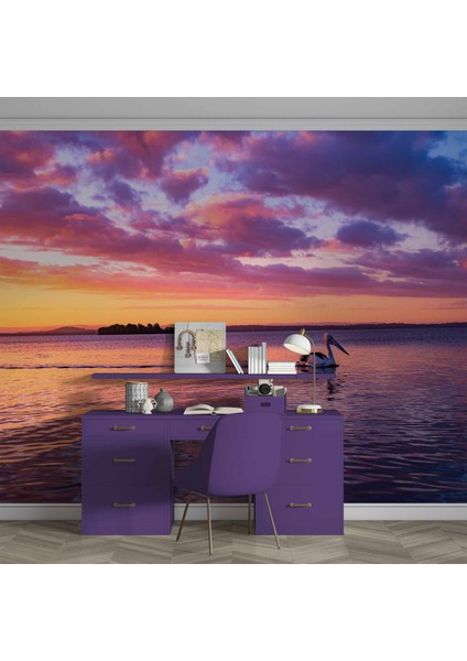 Mor Romantik Gece Deniz Kenarı Flamingo Temalı fırsatları