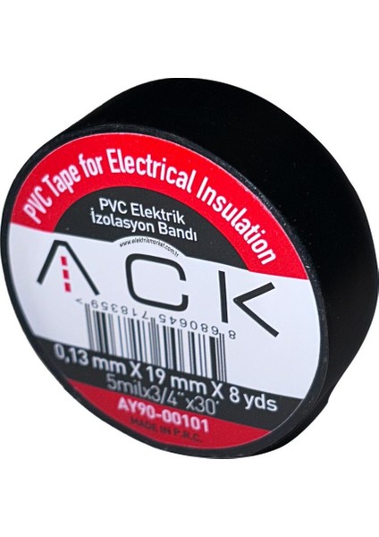 1 Adet Ack Siyah Izole Bant 0.13X19MMX8YDS