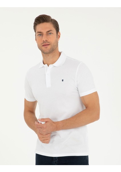 Pierre Cardin Erkek Beyaz Slim Fit Basic Tişört 50291625-VR013