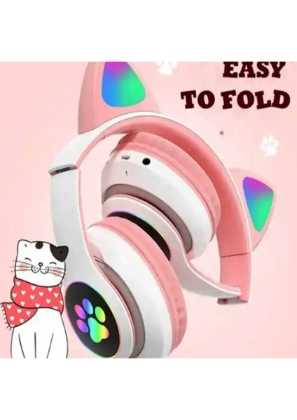 LED Işıklı STN28 Kedi Kulak Bluetooth Wireless Kulaklık Kedi Kulak Sevimli Kablosuz Bluetooth 5.0 LED Işıklı Kedili Şık Kulak Üstü modelleri