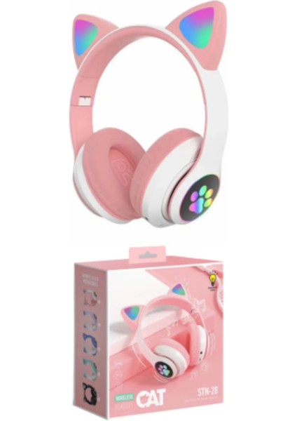 LED Işıklı STN28 Kedi Kulak Bluetooth Wireless Kulaklık Kedi Kulak Sevimli Kablosuz Bluetooth 5.0 LED Işıklı Kedili Şık Kulak Üstü indirimleri