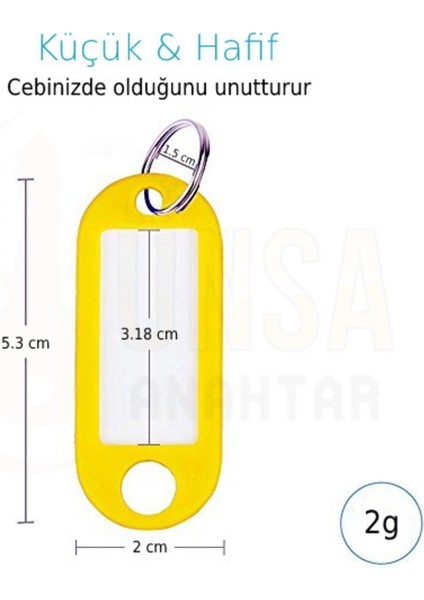 100X Anahtarlık Plastik Etiket Kimlik Isimlik Isim Yazı Yazmalık Yazılabilen (Karışık Renk) modelleri