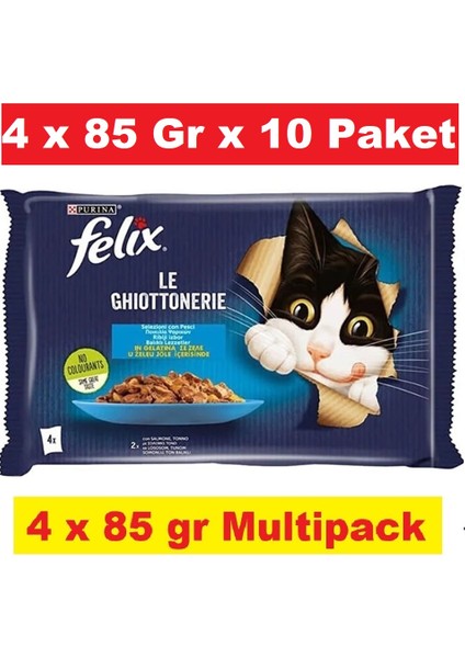 Multipack Somonlu ve Ton Balıklı Yetişkin Kedi Yaş Maması 4X85 gr x 10 Paket