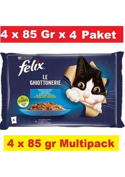 Multipack Somonlu ve Ton Balıklı Yetişkin Kedi Yaş Maması 4X85 gr x 4 Paket