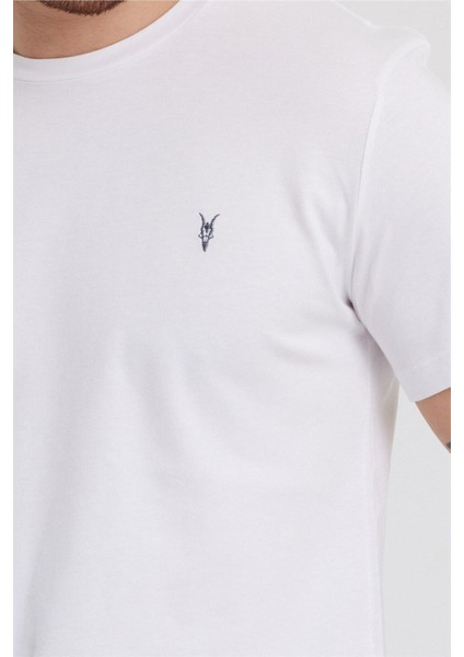 Beyaz Slim Fit Bisiklet Yaka %100 Pamuk Kısa Kollu Tişört - Beyaz indirimleri