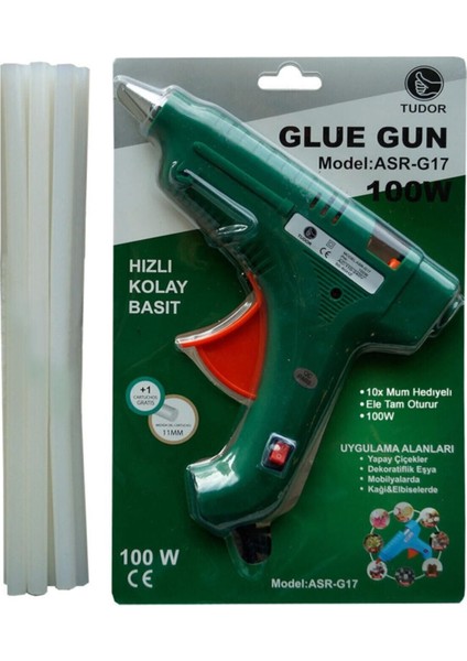 Sıcak Kalın 11 mm Silikon Tabancası 100 Watt Anahtarlı 10 Adet Silikon