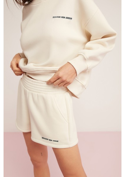 Dora Kadın İki Iplik Şardonlu Yumuşacık Beli Gipe Lastikli Kısa Vanilya Şort fiyatları