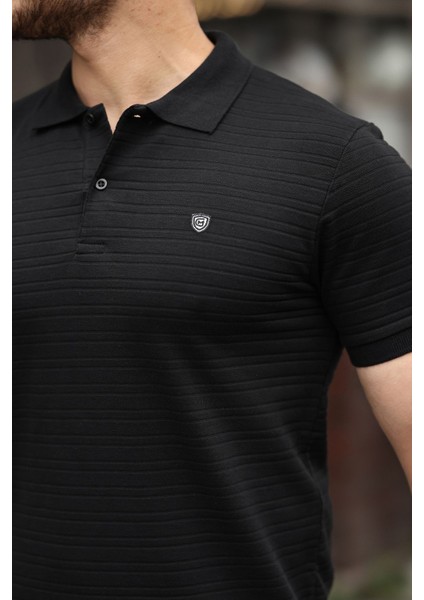 Erkek %100 Pamuklu Kumaş Slim Fit Kesim Siyah Polo Yaka T-Shirt - Siyah modelleri