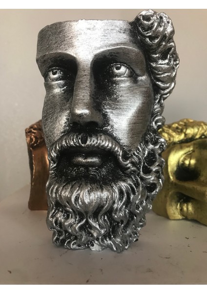 Ev Dekor Dekoratif Gümüş Eskitme Poseidon Beton Biblo Heykel Duvar Dekoru