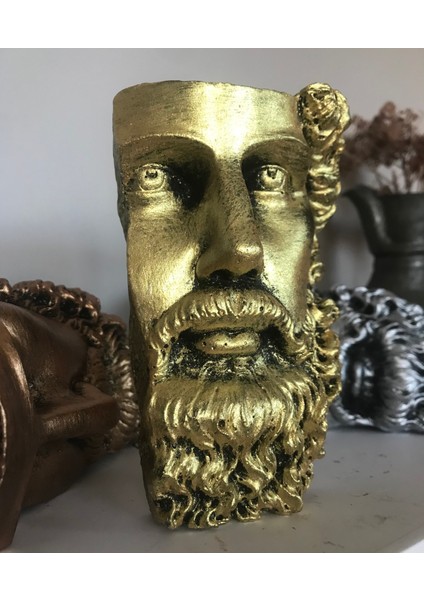 Ev Dekor Dekoratif Gold Eskitme Poseidon Beton Biblo Heykel Duvar Dekoru