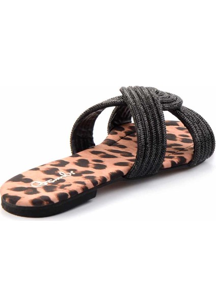 Siyah Leopar Taşlı Kadın Terlik K04192176087 fırsatları
