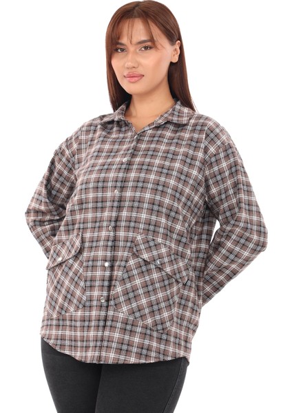 Ekose Dokuma Cepli Büyük Beden Kadın Gömlek fırsatları