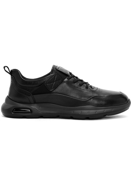 Erkek Siyah Bağcıklı Deri Casual Sneaker 24WFD690618