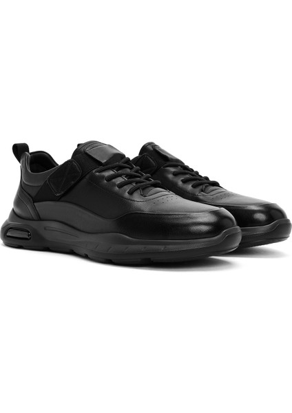 Erkek Siyah Bağcıklı Deri Casual Sneaker 24WFD690618