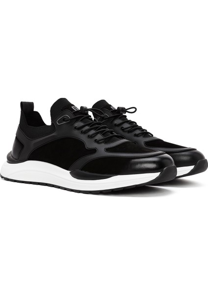 Erkek Siyah Bağcıklı Nubuk Deri Sneaker 24WFD6925V3