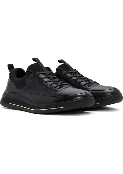 Erkek Siyah Bağcıklı Deri Sneaker 24WFD691418