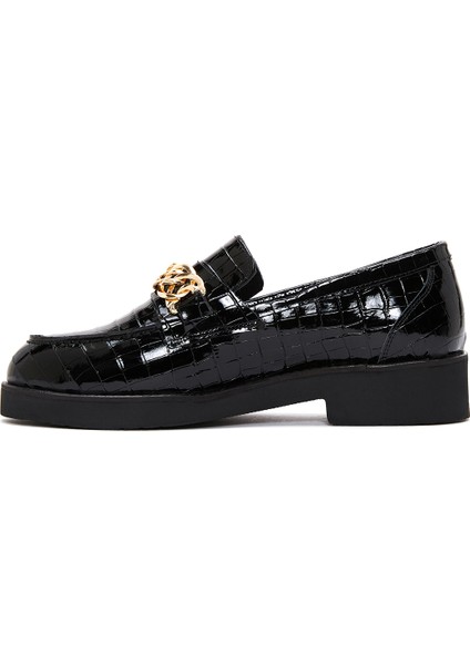 Kadın Siyah Kroko Desenli Zincir Detaylı Deri Maskülen Loafer 24WFD1300E3 fiyatları
