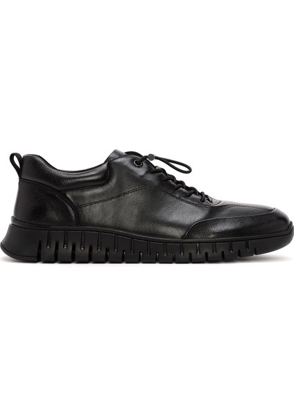 Erkek Siyah Bağcıklı Deri Casual Sneaker 24WFD692718