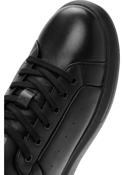 Erkek Siyah Bağcıklı Kalın Tabanlı Deri Sneaker 24WFD690318 fiyatları