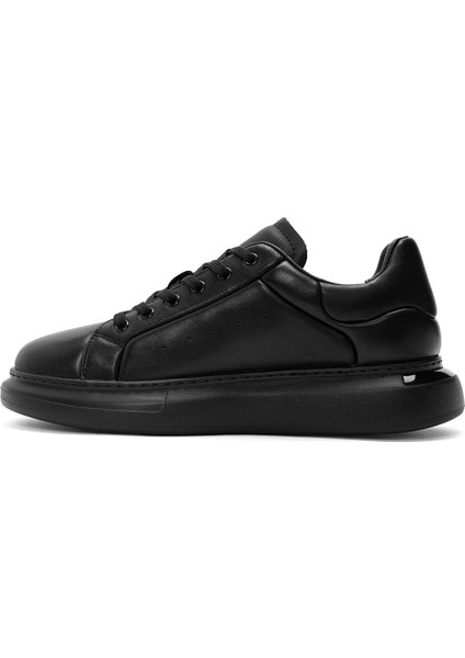 Erkek Siyah Bağcıklı Kalın Tabanlı Deri Sneaker 24WFD690318 modelleri