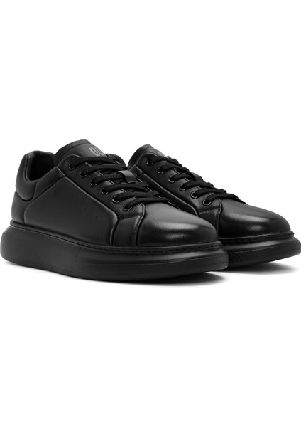 Erkek Siyah Bağcıklı Kalın Tabanlı Deri Sneaker 24WFD690318 fırsatları