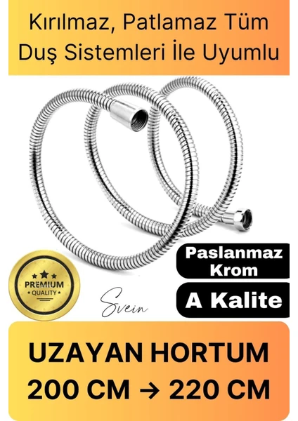 Lüks Paslanmaz Krom Kırılmaz Çatlamaz Tüm Duş Sistemleriyle Uyumlu Uzayan Spiral Hortum Örgü 2,2 mt