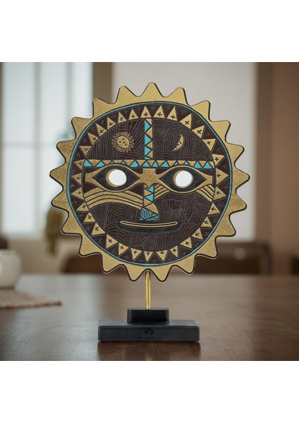 Şaman Güneş Mask Ahşap Kutulu Obje