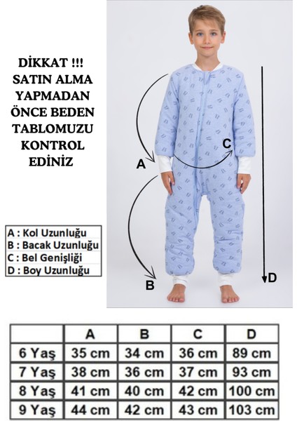 Erkek Çocuk Uyku Tulumu 6-9 Yaş Kalın Elyaf Dolgulu Premium Kalite 2.5 Tog fiyatları