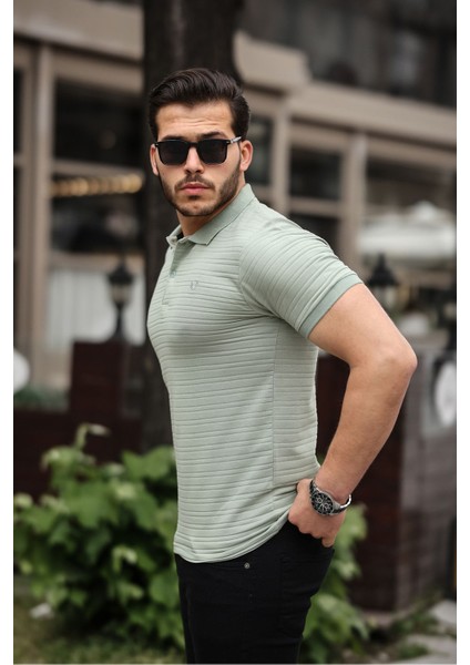 Erkek Pamuklu Kumaş Slim Fit Kesim Çağla Polo Yaka T-Shirt - Çağla fiyatları