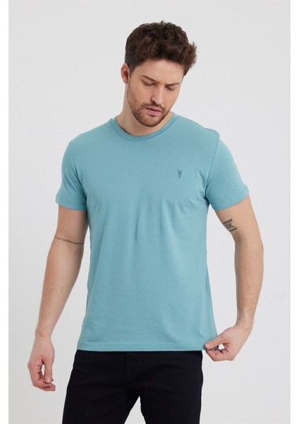 Erkek Çağla Slim Fit Bisiklet Yaka Kısa Kollu Pamuklu Tişört - Çağla