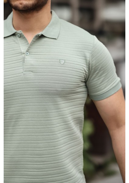 Erkek Pamuklu Kumaş Slim Fit Kesim Çağla Polo Yaka T-Shirt - Çağla modelleri