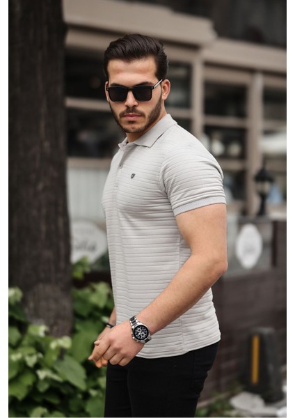 Erkek Pamuklu Kumaş Slim Fit Kesim Gri Polo Yaka T-Shirt - Gri fiyatları