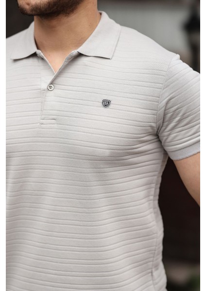 Erkek Pamuklu Kumaş Slim Fit Kesim Gri Polo Yaka T-Shirt - Gri modelleri