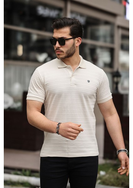 Erkek Pamuklu Kumaş Slim Fit Kesim Bej Polo Yaka T-Shirt - Bej fiyatları