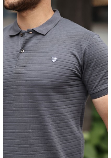 Erkek Pamuklu Kumaş Slim Fit Kesim Füme Polo Yaka T-Shirt - Füme modelleri