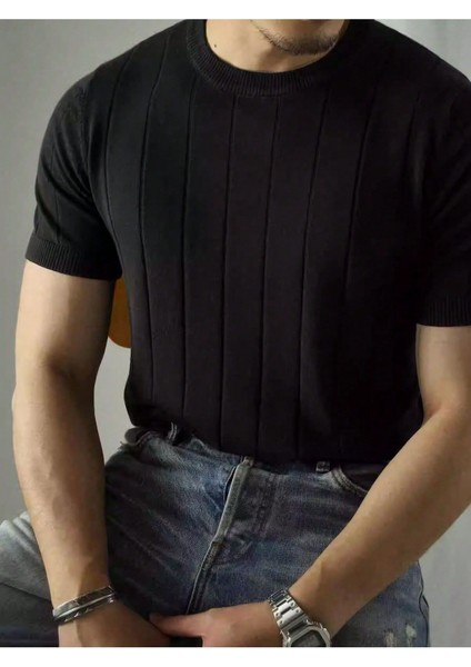 Siyah Bisiklet Yaka Triko Erkek T-Shirt - Siyah fiyatları