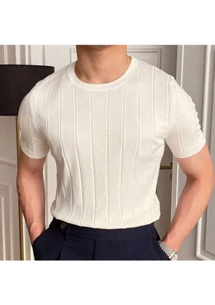 Beyaz Bisiklet Yaka Triko Erkek T-Shirt - Beyaz fiyatları