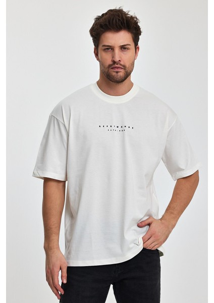 Reprimande Erkek Oversize Fit Kalın Kumaşlı Bisiklet Yaka T-Shirt - Ekru fiyatları