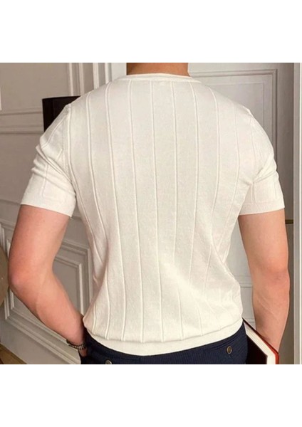 Beyaz Bisiklet Yaka Triko Erkek T-Shirt - Beyaz modelleri