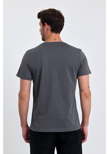 Erkek Slim Fit Pamuk Bisiklet Yaka Basic Tişört Füme