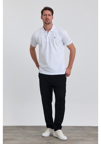 Erkek Regular Fit Dar Kesim Pamuklu Yumuşak Doku Nefes Alan Kumaş Kıvrılmaz Yaka Beyaz Polo Yaka Tişört
