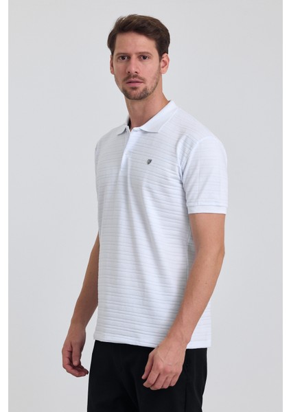 Erkek Regular Fit Dar Kesim Pamuklu Yumuşak Doku Nefes Alan Kumaş Kıvrılmaz Yaka Beyaz Polo Yaka Tişört